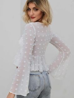 Season: SummerMaterial: Cotton BlendsFabric: Non-StretchStyle: CasualFit Type: Regular Fit Ruffled Crop Top, Light Sky Blue, Party Dress Long Sleeve, Puff Sleeve Dresses, Flounce Sleeve, Feminine Design, Swiss Dot, Crop Top Blouse, Party Dress Long