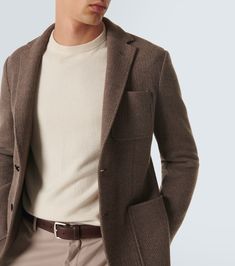 Find CANALI Wool And Cashmere Blazer on Editorialist. Material: 70% wool, 30% cashmere. Care instructions: dry clean. Made in Italy. Designer color name: Brown. Lining: 65% acetate, 35% polyester. Closure: buttoned front. Pockets: patch pockets. Beige Wool Blazer For Business Casual, Classic Beige Merino Wool Outerwear, Fitted Brown Merino Wool Outerwear, Designer Wool Tweed Jacket For Fall, Luxury Wool Brown Blazer, Brown Casual Tweed Jacket For Semi-formal Occasions, Casual Brown Tweed Jacket For Semi-formal Occasions, Designer Tailored Wool Tweed Jacket, Designer Wool Tweed Business Jacket