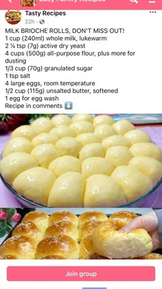 the recipe for rolls is shown in this screenshote, and shows how to make them