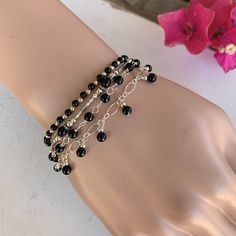 "Black onyx beaded bracelets in 4 styles. Wear stacked together for a statement or one at a time in a minimalist fashion. All bracelets are made with a 1/2\" extension chain to give you size options. If you purchase a 7\" it will fit up to 7.5\" Kimbajul...Kimbagirl...Kimba...Handcrafted *If you'd like to view more bracelets, Click here:https://www.etsy.com/shop/Kimbajul?ref=shop_sugg&section_id=14494599" Mixed Metal Bracelets, Dainty Chain Necklace, Stacking Bracelets, Jewelry Dainty, Gold Bead Bracelets, Dangle Necklaces, Onyx Gemstone, Gemstone Beaded Bracelets, Minimalist Bracelet