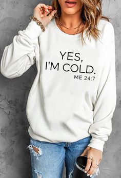 Crew Neck Tops With Lettering For Winter, Winter Long Sleeve Tops With Lettering, White Letter Print Sweatshirt For Winter, Winter Crew Neck Sweater With Slogan, Winter Slogan Sweater, Winter White Letter Print Sweatshirt, Casual Winter Tops With Lettering, Winter Tops With Letter Print And Relaxed Fit, White Long Sleeve Tops With Lettering