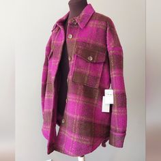 Nwt Ga Size 1/2 Is S/M But Fits Quite Oversized Sherpa Trucker Jacket, Plaid Shacket, Faux Leather Coat, Green Blazer, Anorak Jacket, Oversized Blazer, Double Breasted Blazer, Good American, Utility Jacket