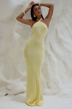 SIMI MAXI DRESS - LEMON Outfits Spain, Spain Travel Outfits, Pregnant Outfit, Maxi Halter Dress, Trip Outfit, Spain Trip, Yellow Maxi, Trip Outfits, Pregnancy Outfits