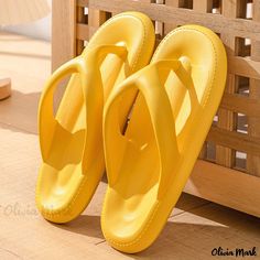 Olivia Mark - Outdoor Slip-resistant Sandals for Stylish Home and Beach Wear Yellow Eva Sandals With Round Toe, Non-slip Eva Flip Flops, Non-slip Eva Flip Flops With Round Toe, Non-slip Round Toe Flip Flops For Beach Season, Non-slip Eva Jelly Sandals For Vacation, Non-slip Closed Toe Jelly Sandals For Beach, Non-slip Jelly Sandals With Round Toe For Beach, Yellow Non-slip Slide Flip Flops, Slip-resistant Sandals For Spring Vacation