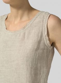 Linen Semi-fitted Sleeveless Tank Top Linen Tank Top Pattern, Tank Top Pattern, Linen Tank Top, Linen Tank, Embroidery Details, Sleeveless Tank Top, Wash Bags, Top Pattern, Sleeveless Tank