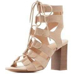 Stacked Heel Sandal, Lace Sandals, Tie Sandals, Chunky Heel Shoes, Nude Sandals, Caged Sandals, Chunky Shoes, Nude Shoes, Chunky Sandals