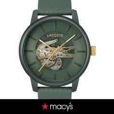 in stock Green Watches With Leather Strap And Round Dial, Green Leather Watches With Subdials, Luxury Green Watch With Leather Strap, Green Leather Analog Watch, Leather Strap Watch, Mens Green, Green Leather, 12 12, Leather Straps