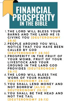 a poster with the words financial prosperity in the bible on it, and an image of a