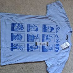 A True Xs T Shirt, Never Worn, With The Classic 90's Disney Characters. Pictures Kept Coming Out Wrong, But I Felt It Was Suitable For 90's. Shirt Has Original Tags And It Is In Worn- Living In A Closet For A Few Years. Smoke Free Home, Pet Friendly L, And All Offers Are Considered. Retro Blue T-shirt With Cartoon Print, 90s Inspired Blue T-shirt With Letter Print, 90s Inspired Blue Tops With Letter Print, Disney Blue Top For Streetwear, Fitted Blue T-shirt With Character Print, Retro Cartoon Print Tops For Disney Fan Events, 90s Blue Tops With Graphic Print, Cotton Graphic Tee For Disney Fan Events, 90s Inspired Blue Cotton Top