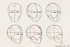 how to draw the human head with different angles and lines for each part of the head