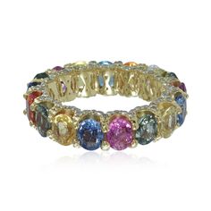 Purity - 14k Gold Gross Weight - 7.710 Gram Gold Weight - 5.884 Gram Diamond Weight - 0.71 Carat Stone Weight - 8.42 Carat Stone Name - Multi Sapphire Pave diamonds multi sapphire 14k yellow gold eternity band ring! This ring is made from natural diamonds & multi sapphire gemstones pave set in 14k yellow gold. This will look very beautiful for any occasion. Eternity band is always the one and can go on and on. Designed to complement and enhance your chosen outfit.  Easy to wear and can mix with Oval 14k Gold Eternity Band, Luxury Multi-stone Yellow Gold Eternity Band, Luxury Yellow Gold Multi-stone Eternity Band, Luxury Yellow Gold Eternity Band With Multi-stone, Luxury Round Gemstone Eternity Band, Luxury Multi-stone Stackable Rings For Wedding, Luxury Multi-stone Stackable Wedding Rings, Elegant 14k Gold Multi-stone Eternity Band, Luxury Eternity Band Gift