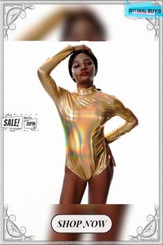 Europe and America Nightclub Performance Multi-color Long Sleeve Zipper Jumpsuit Leather Sexy Wear Metallic Stretch Bodysuit For Club, Disco Metallic Bodysuit For Club, Gold Long Sleeve Bodysuit For Night Out, Metallic High Stretch Unitard For Party, High Stretch Unitard For Club In Summer, Long Sleeve Bodysuit For Club And Party Season, Long Sleeve Bodysuit For Club Party Season, Gold Fitted Bodysuit For Club, Disco Style Stretch Bodysuit For Club