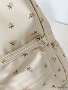 BirdinBag - Versatile Floral Backpack: Stylish and Functional Cute Beige Backpack Bag, Cute Cream Travel Bag, Spring Travel Backpack Shoulder Bag, Cute Beige Backpack, Spring Pink Bags For Students, Pink Student Bag For Spring, Beige Backpack With Zipper Closure For Study, Pink Bags For Spring, Spring Pink Student Bags