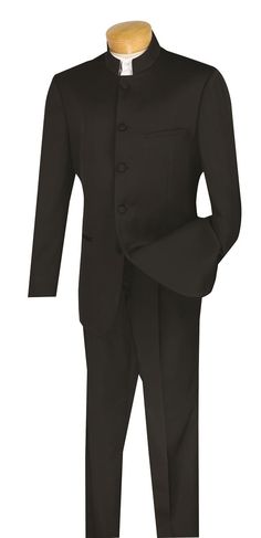 Nehru Stlye 
5 Button Jacket 
Single Breasted 
Banded Collar 
Side Vents 
Pleated Pants 
Luxurious Wool Feel
Dry Clean Only 
Imported
All sizes displayed are jacket sizes. All suits come with pants lined to the knee. All pant sizes will be 6 inches smaller than the jacket size. For example a 42 jacket will come with a 36 waist pant. All pants will be unhemmed at the bottom. Classic Formal Nehru Jacket With Button Closure, Classic Nehru Jacket With Button Closure For Formal, Classic Nehru Jacket With Button Closure For Formal Occasions, Classic Semi-formal Nehru Jacket With Button Closure, Classic Nehru Jacket For Business, Classic Nehru Jacket For Formal Occasions, Classic Black Nehru Jacket, Herringbone Overcoat, Black And Red Suit