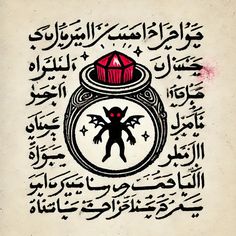 arabic calligraphy with an image of a demon in a ring