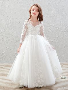 Long Ball Gown Tulle Jewel Neck Wedding Party Flower Girl Dresses with – BIZTUNNEL Long Ball Gown, Wedding Party Flowers, Girls Dresses Online, Occasion Dresses Wedding, Dress Measurements, Jewel Neck, Dress Size Chart, Girl Dresses, Ball Gown