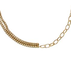 Audrey is a half double curb chain, half oval link necklace. This statement piece adds a simple elegance to everyday outfits and looks great layered with shorter necklaces. So effortlessly stylish that you'll want to wear our Audrey necklace every day! Product Features: Material: 18K gold plated alloy Length: Chain measures 19" and can be adjusted an extra 2.5" for 21.5" total length Lobster claw clasp Metal Necklace With Double Oval Link Chain, Metal Double Chain Necklace With Oval Links, Oval Link Double Chain Metal Necklace, Everyday Double Strand Metal Chain Necklace, Trendy Metal Chain Necklace For Layering, Adjustable Trendy Chain Necklace For Layering, Trendy Adjustable Chain Necklace For Layering, Trendy Double Strand Gold Chain Necklace, Metal Chain Bracelet For Layering