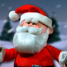 an animated santa clause is standing in the snow