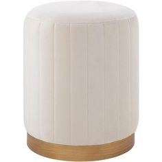 a white stool with wooden legs on a white background, it is made of fabric and wood