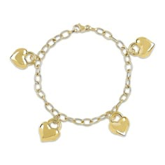 Four puffed heart charms dangle along this darling charm bracelet. 14K yellow goldThe hearts have a hollow constructionCrafted with electroform technology for lightweight and durable wear7.5-inch rolo chain with lobster claspMade in Italy Levian Jewelry, Mens Gemstone Rings, Diamond Jewelry Necklace, Puffed Heart, Charms Bracelet, Zodiac Jewelry, Yellow Gold Bracelet, Rolo Chain, Fine Jewelry Gift