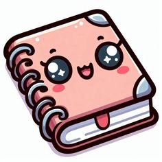 a pink book with eyes and a smile on it's face