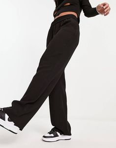 Only light weight pintuck wide leg pants in black | ASOS Trendy Black Bottoms With Ribbed Waistband, Chic Relaxed Fit Sweatpants, Black Relaxed Fit Wide Leg Pants With Elastic Waistband, Chic Black Bottoms With Ribbed Waistband, Athleisure Wide-leg Workwear Bottoms, Trendy Straight Pants With Ribbed Waistband, Athleisure Wide-leg Workwear Pants, Chic Wide Leg Sweatpants With Ribbed Waistband, Trendy Wide-leg Sweatpants For Workwear