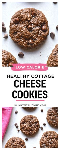 healthy cottage cheese cookies with chocolate chips on top and the words low calorie