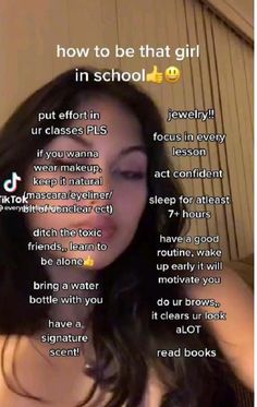 a woman with long dark hair wearing a bra and texting about how to be that girl in school