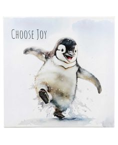 Choose Joy Happy Penguin Inspirational Canvas Print Wall Hanging - Posters, Prints, & Visual Artwork Heartwarming Illustration, Postcard Ideas, Happy Penguin, Penguin Illustration, Buddha Groove, Whimsical Paintings, Happy Buddha, Cottage Art, Cat Statue