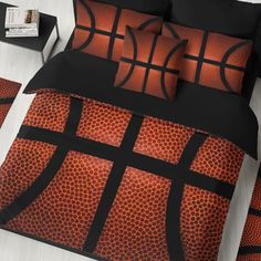 an image of a bed set with basketballs on it