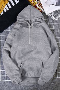 Gray Oversized Hoodie with Kangaroo Pocket Winter Crew Neck Hoodie With Pockets, Basic Fall Hoodie With Kangaroo Pocket, Fall Basic Hoodie With Kangaroo Pocket, Winter Hoodie With Pockets, Basic Winter Hoodie With Pockets, Casual Solid Color Hoodie, Oversized Basic Hoodie With Kangaroo Pocket, Basic Hooded Sweatshirt With Kangaroo Pocket, Oversized Solid Color Plain Hoodie