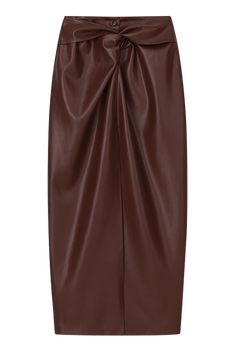 The sarong-inspired cut of the Leane skirt ensures effortless elegance. Cut from our unique OKOBOR™ alt-leather in plum chutney, a twisted knot front adds waist definition to the style which falls long on the leg.OKOBOR™ is exclusive to Nanushka. Our new alternative to leather, with 100% recycled backing and a more responsible composition. Previously referred to as vegan leather, alt-leather is free from the use of animal skin or derivatives. DETAILS Model is 175 cm (5’9”) tall and wears a size Plum Chutney, Sarong Style, Vegan Leather Skirt, Michael Kors Collection, Style Skirt, Animal Skin, Stella Mccartney Adidas, Sarong, Bergdorf Goodman