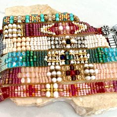 Chili Rose "Metallic Freshwater Pearl" Tiffany Bracelet- Adonnah Langer | ICE Chili Rose, Santa Fe Jewelry, Tiffany Bracelet, Diamond Background, Tiffany Bracelets, Silver Beaded Bracelet, Sante Fe, Sterling Silver Bead Bracelet, Seed Bead Patterns