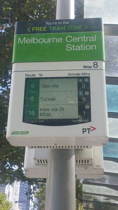 there is a sign that says melbourne central station on the side of a street pole