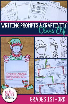 the writing propps and craftivity class is on display in front of a wooden table