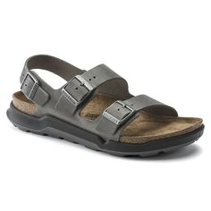 The BIRKENSTOCK Milano is the classic backstrap sandal. This version pairs iconic Birkenstock features including oiled leather uppers buckle closures and suede footbed liners with direct-injection outdoor-ready outsoles for increased traction and durability. Anatomically shaped cork-latex footbed Upper: oiled nubuck leather Footbed lining: Suede Sole: PU Details: Two straps each with an individually adjustable metal pin buckle; ankle strap “Made in Germany” Outdoor Double Strap Sandals With Leather Footbed, Outdoor Footbed Sandals With Buckle Closure And Round Toe, Outdoor Double Strap Leather Sandals, Casual Sandals With Buckle Closure For Everyday Use, Classic Leather Footbed Sandals With Buckle Closure, Leather Footbed Sandals With Cushioned Footbed For Outdoor, Outdoor Double Strap Sandals With Buckle Closure, Brown Leather Sport Sandals With Buckle Closure, Classic Leather Footbed Sandals With Adjustable Strap