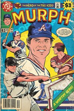 an old baseball magazine cover with a man holding a bat in front of other people