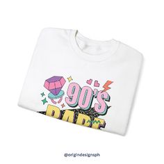 a white t - shirt with the words 90's party printed on it and an image of a cube