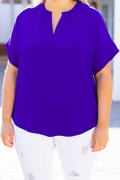 See things from a new point of view! This top has a solid neutral color you can dress up or down and style for every occasion! It's comfortable for all-day wear, has a figure-flattering fit, and features the cutest straight fit design! Pair this top with skinnies and wedges for an easy everyday outfit! 100% Polyester Made In USA. Blue Plain Top For Work, Blue Plain Top For Workwear, Business Casual Solid Color Tops For Spring, Spring Business Casual Solid Color Tops, Solid Color Tops For Business Casual In Spring, Spring Solid Color Tops For Business Casual, Solid Color Relaxed Fit Tops For Business Casual, Solid Relaxed Fit Tops For Business Casual, Chic Blue Top For Business Casual