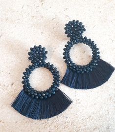 Black Beaded Earrings For Summer, Summer Black Beaded Earrings, Beaded Tassel Earrings With Round Beads For Parties, Tortoise Jewelry, Real Flower Jewelry, Design Statement, Wing Earrings, Bohemian Earrings, Resin Earrings