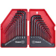 12 piece hex bit set in plastic case with black handles and red inserts