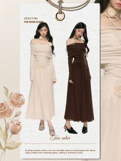 This enchanting dress features an off-the-shoulder fold-over collar design, adding a touch of elegance and sophistication. Adorned with delicate floral embellishments, the dress captures a whimsical and romantic essence. The flowing long skirt enhances its ethereal charm, making it perfect for any special occasion.  Please note that the price only includes the dress.   	 		 			Size 			S 			M 			L 		 		 			Bust 			71 			75 			79 		 		 			Waist 			56 			60 			64 		 		 			Sleeve Length 			50 			51 Romantic Essence, Steampunk Fashion Female, Enchanting Dress, Steampunk Fashion Male, Gothic Skirts, Neckline Dress, Charm Making, Necklines For Dresses, Collar Designs