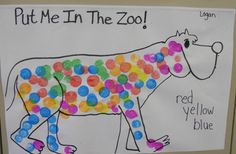 a bulletin board with a drawing of a zebra made out of colored dots and the words put me in the zoo on it