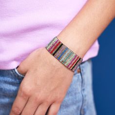 Lightweight, comfortable, grab-and-go accessories are the best. This handmade Luxe stretch bracelet is just that. Bold enough to stand alone, yet versatile enough to wear alongside your everyday watch + go-to stackers, this medium-width bracelet is just what your wrist game has been missing. Style tip: Team member Kim reaches for this multicolor-striped beauty on the regular. As we say around here, there's nothing that a rainbow + gold accessory can't coordinate with. --DETAILS-- 7" seam to seam Colorful Beads Stretch Bracelet For Everyday, Everyday Stretch Bracelet With Colorful Beads, Casual Multicolor Stackable Friendship Bracelets, Everyday Multicolor Beaded Wrap Bracelet, Casual Multicolor Wrap Bracelet For Everyday, Trendy Multicolor Wrap Bracelet For Everyday, Everyday Multicolor Stackable Stretch Bracelet, Casual Multicolor Beaded Bracelets For Everyday, Casual Multicolor Stretch Bracelet For Everyday