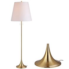 This brass floor lamp stuns with its perfect combination of beautiful simplicity and striking stature. At 63" tall, it is the perfect height for layering light at the arm of a sofa or chair with enough headroom for reading beneath its lovely linen shade. From the tapered brass base and silk-wrapped cord, to the brass harp and finial atop the shade, no detail was overlooked in creating this gorgeous piece. JONATHAN Y Amelia Lotus Crystal/Metal Glam 63-in Brass Gold Shaded Floor Lamp Cotton | JYL3 Floor Lamp Brass, Brass Floor, Led Floor, Brass Floor Lamp, Led Floor Lamp, Furniture Removal, Linen Shades, Floor Lamp Lighting, Led Light Bulb