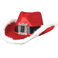 a red hat with white fur on it