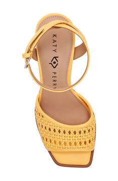 A woven upper creates textural intrigue on a lofty sandal set on a chunky platform and flared block heel. 4 1/4" heel; 1" platform Adjustable ankle strap with buckle closure Memory foam cushioning Synthetic upper and lining/synthetic and rubber sole Imported Chic Heels With Woven Sole And Ankle Strap, Chic Ankle Strap Heels With Woven Sole, Chic Heels With Ankle Strap And Woven Sole, Synthetic Woven Leather Block Heels, Spring Open Heel Woven Leather Heels, Spring Woven Leather Open Heel Heels, Spring Woven Leather Open Heel Shoes, Chic Ankle Strap Heels With Woven Leather, Spring Woven Leather High Heels