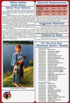 Missouri River sewing pattern number 4799-500-014 Plains Indian Cloth Dress Pattern includes sizes Small, Medium, Large and X-Large Pattern condition: Uncut, factory folded and complete with instructions. The pattern is printed on paper for more durability. ~ Item for sale is a sewing pattern, not a finished garment ~ Plains Indian Women's clothing styles have remained basically unchanged over the last 100 years. This conservative attitude is further reflected in dress styles being straight cut Plains Indians, Missouri River, Paper Sewing Patterns, Cloth Dress, Sioux, Everyday Dresses, Clothing Styles, Cotton Lights, Dress Styles