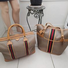 Vintage Gucci 2-Set Luggage Bag On The Left - 14 X 16 X 8 And Bag On The Right -20 X 14 X 9 - Comes With Luggage Tag And Lock/Key Both Made In Italy - Serial Number Under Tag That Says Gucci Made In Italy Please See Separate Listings For More Photos Of Each Bag There Are Or Maybe Rubs, Fray, Stains, Dust, Marks, Etc. - Please Blow-Up Images I Do Not Take Trades I Will Not Accept Lowballs Gucci Luggage Set, Luxury Luggage Sets, Gucci Luggage, Luxury Luggage, Duffel Bags, Travel Duffel, Duffel Bag Travel, Luggage Bag, Luggage Sets