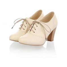 Step back in time with these Beige Round Toe Lace Up Vintage Shoes. Chunky Heels and Oxford's style deliver a classic touch while ensuring comfort for modern-day women. Color: Beige Heel Type: Chunky heel Heel Height: 4" / 100 mm approx Product measurements were taken using size 8. Please note that measurements may vary by size. Toe: Round toe Lace-up design Handcrafted US sizing. Fits true to size. High Heel Oxford Shoes, Vintage Oxford Shoes, High Heel Oxfords, Oxford Shoes Heels, Oxford Shoes Outfit, Beige Heels, Oxford Heels, Womens Shoes High Heels, Women Oxford Shoes